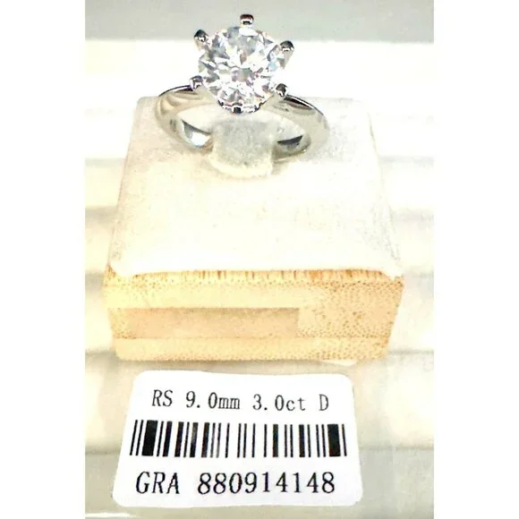 Moissanite Solitaire Engagement Ring 3.0Ct 9Mm Size 7 GRA Certified - Picture 6 of 12
